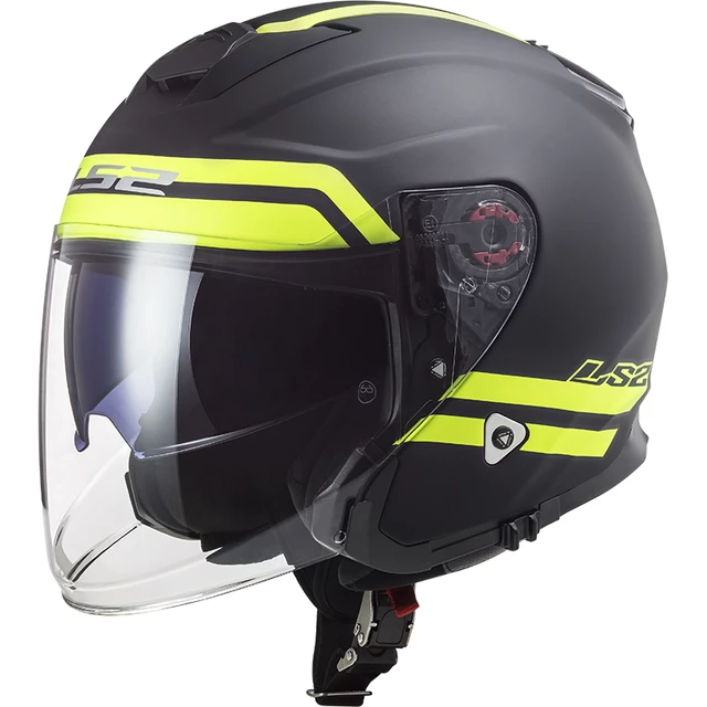 Open Face Motorcycle Helmet LS2 OF521 Infinity Hyper - Matt Titanium H-V Yellow - Matt Titanium H-V Yellow