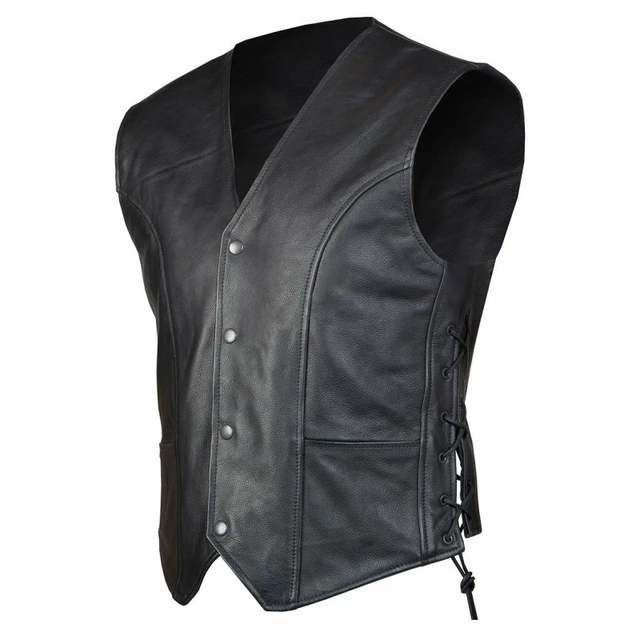 Men's Leather Motorcycle Vest OZONE Staff - 6XL - Black