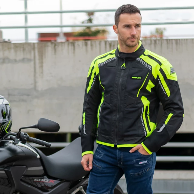 Men’s Textile Motorcycle Jacket Spark Athmos - Black-Fluo