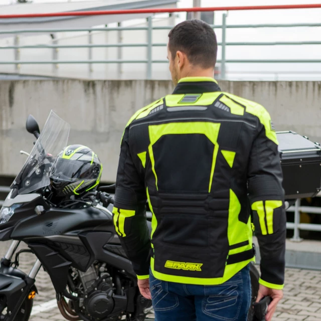 Férfi textil motoros kabát Spark Athmos - fekete-fluo