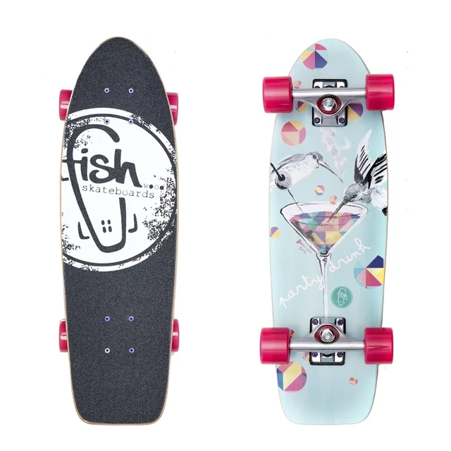 Fish Old School Cruiser Party 26" Mini Longboard - Silver-Magenta