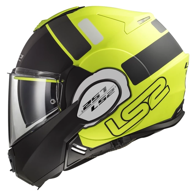 Flip-Up Motorcycle Helmet LS2 FF399 Valiant Lumen / H-V Yellow - Line Matt Black H-V Yellow