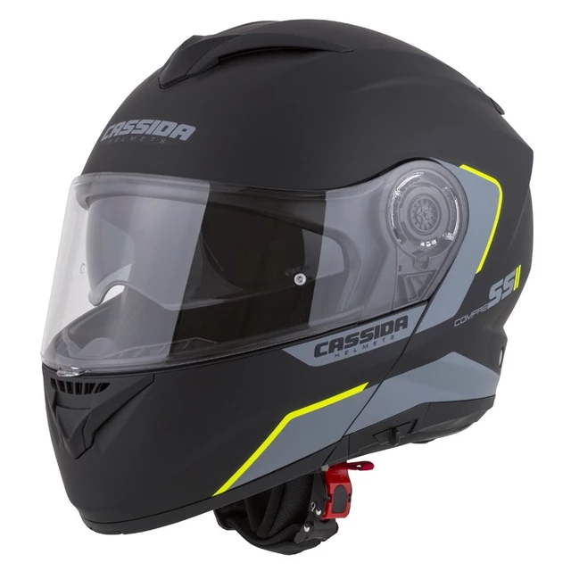 Motorcycle Helmet Cassida Compress 2.0 Refraction - Black Matte/Grey/Red - Black Matte/Grey/Fluo Yellow
