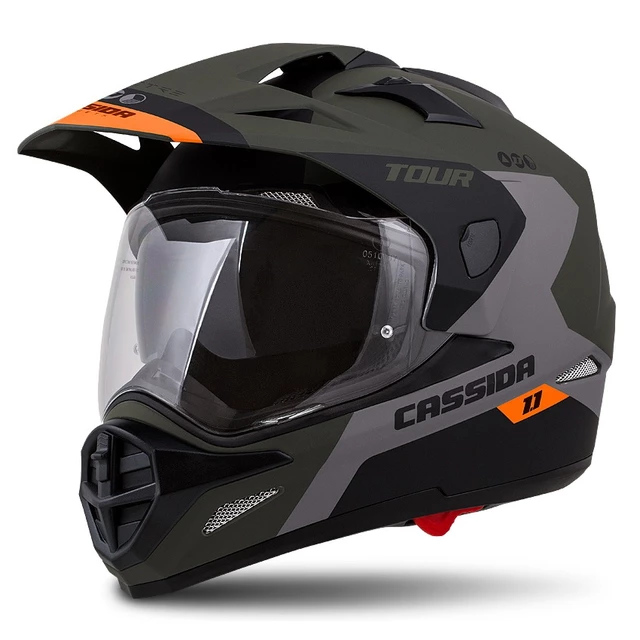 Motorcycle Helmet Cassida Tour 1.1 Spectre - Grey/Light Grey/Fluo Yellow/Black - Matt Army Green/Grey/Orange/Black