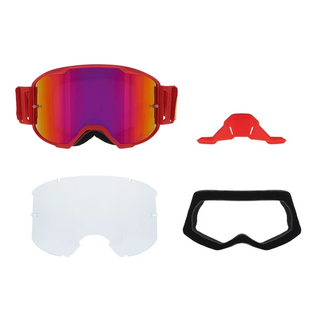 Motocross Goggles Red Bull Spect Strive Panovision, Matte Red, Purple Mirrored Lens