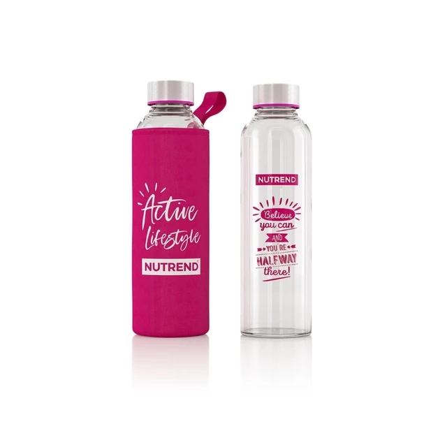 Glass Water Bottle with Thermal Cover Nutrend Active Lifestyle 500ml - Black - Pink