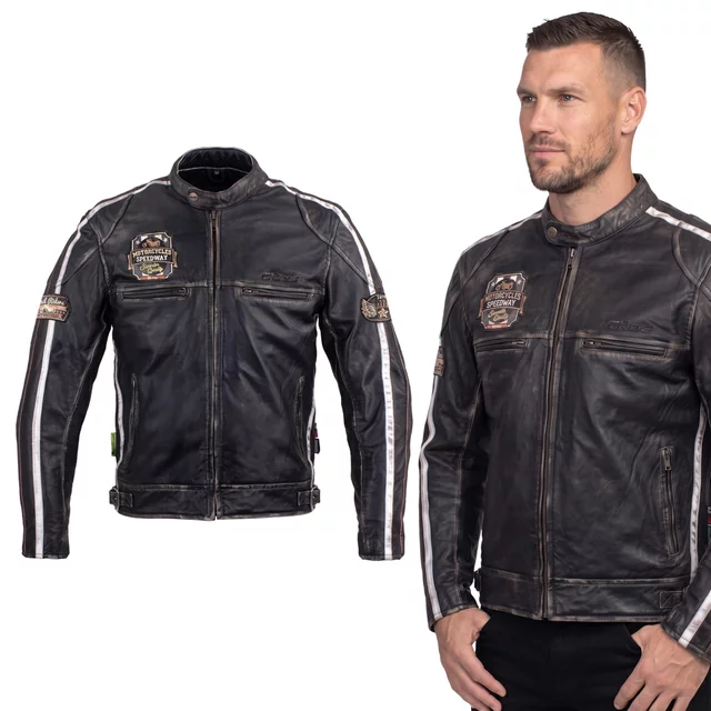 Pánská kožená moto bunda W-TEC Sheawen Vintage - černá