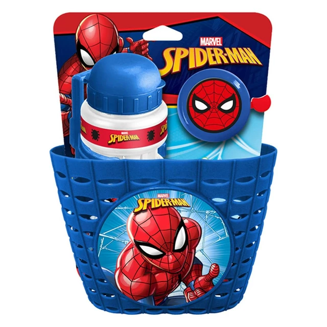 Cyklistická súprava Spiderman (košík, fľaša, zvonček)