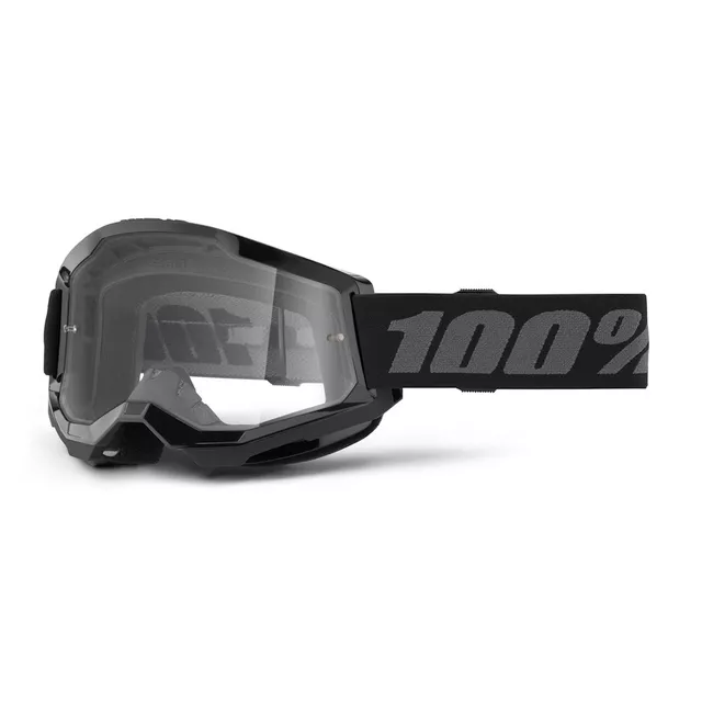Children’s Motocross Goggles 100% Strata 2 Youth - neon žlutá, čiré plexi - Black, Clear Plexi