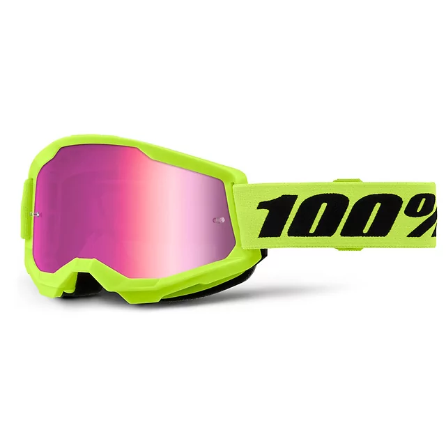 Juniorské motokrosové brýle 100% Strata 2 Junior Mirror - Neon Yellow, růžové plexi