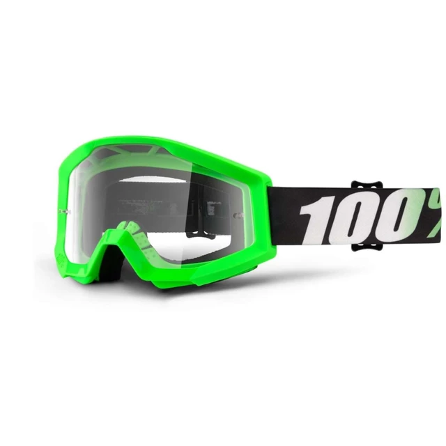 Motocross Goggles 100% Strata - Arkon Light Green, Clear Plexi with Pins for Tear-Off Foils - Arkon Light Green, Clear Plexi with Pins for Tear-Off Foils