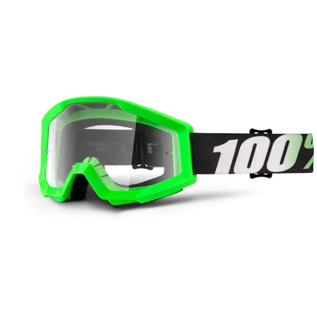 Motocross Goggles 100% Strata - Arkon Light Green, Clear Plexi with Pins for Tear-Off Foils