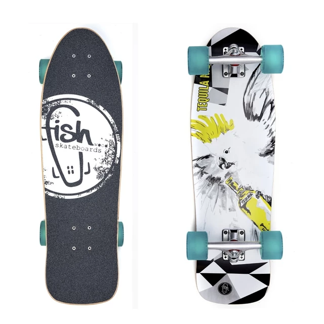 Fish Old School Cruiser Tequila 28" Mini Longboard - Silver-Transparent Green - Silver-Transparent Green