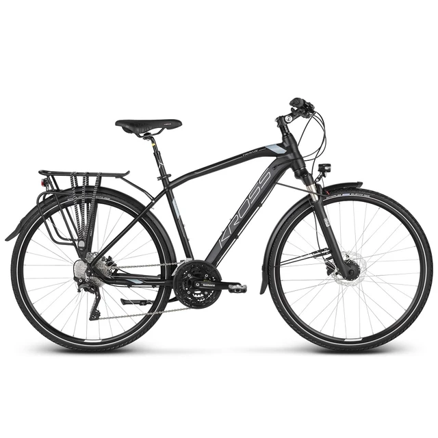 Pánsky trekingový bicykel Kross Trans 10.0 28" - model 2020 - čierna/kovová/strieborná