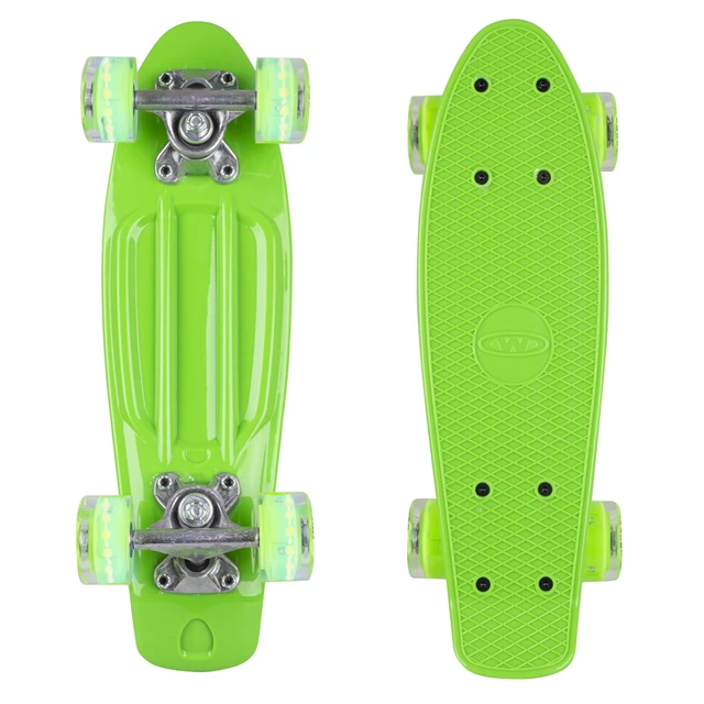 Mini Penny Board WORKER Pico 17" with Light Up Wheels - Blue Board, Yellow Wheels - Green Board, Green Wheels