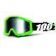 Motocross Goggles 100% Strata - Equinox White, Blue Chrome Plexi with Pins for Tear-Off Foils - Arkon Green, Silver Chrome Plexi with Pins for Tear-Off Foils