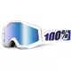 Motocross Goggles 100% Strata - Huntitistan Dark Green, Silver Chrome Plexi with Pins for Tear-O - Ice Age White, Blue Chrome Plexi with Pins for Tear-Off Foils