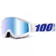 Motocross Goggles 100% Strata - Huntitistan Dark Green, Silver Chrome Plexi with Pins for Tear-O - Equinox White, Blue Chrome Plexi with Pins for Tear-Off Foils