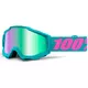 Motocross Brille 100% Accuri - Calgary weiss-blau, blau chrome Visier+ klare Visier mit Zapfen  - Passion grün, blaues Chrom + klares Plexiglas mit Bolzen für Abr