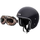 Motorcycle Helmet W-TEC Angeric Gloss Black w/ Steamrust Goggles - Gloss Black - Gloss Black