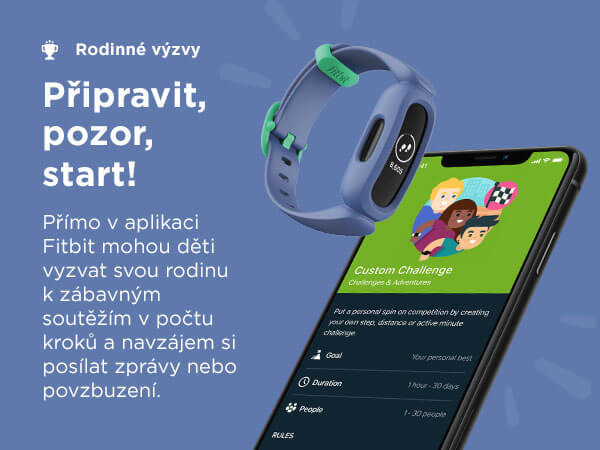 Přímo v aplikaci Fitbit mohou děti vyzvat svou rodinu k zábavným soutěžím v počtu kroků a navzájem si posílat zprávy nebo povzbuzení.