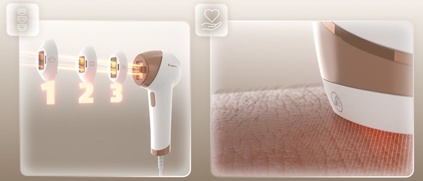 inSPORTline IPL epilátory jsou vybavené nástavci pro různé partie.