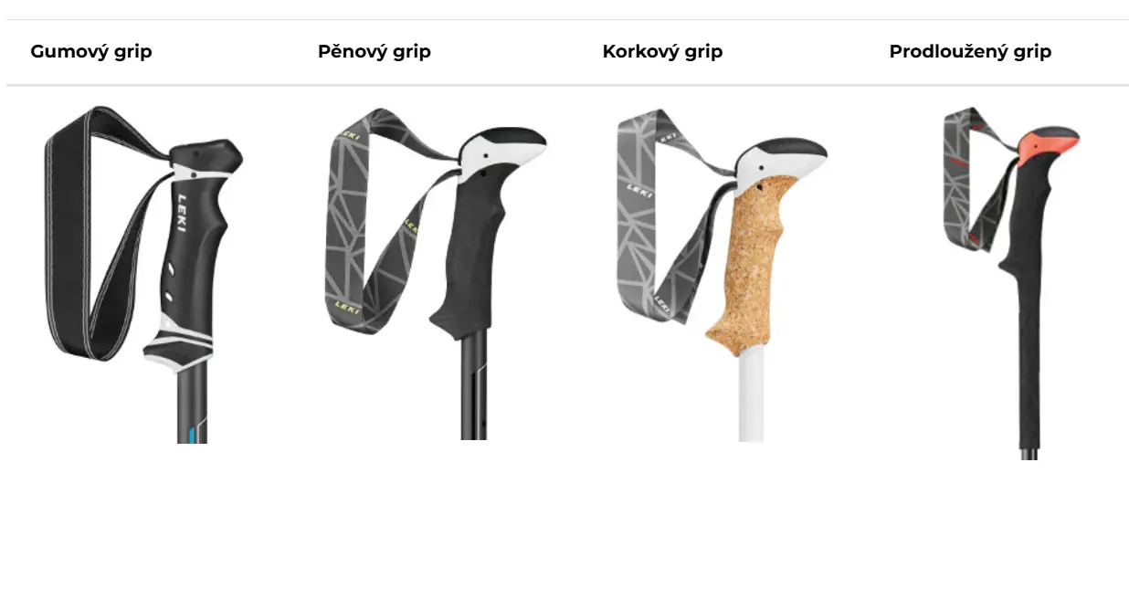 Druhy gripů na nordic walking holích